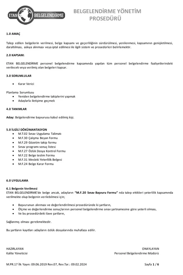Belgelendirme Yönetim Prosedürü - Sayfa 1