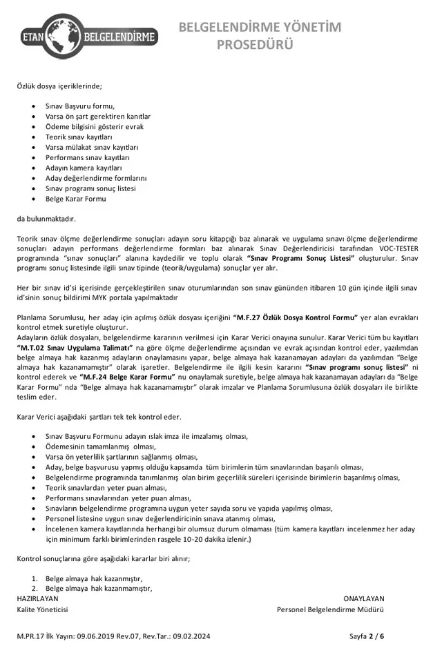Belgelendirme Yönetim Prosedürü - Sayfa 2