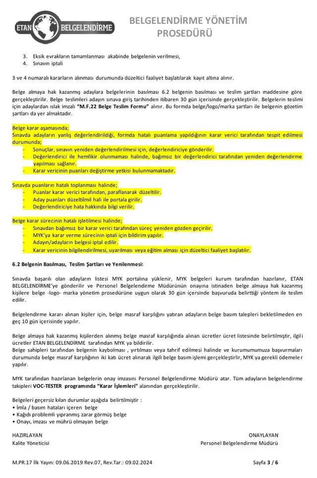 Belgelendirme Yönetim Prosedürü - Sayfa 3