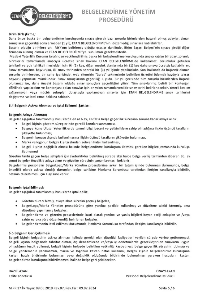 Belgelendirme Yönetim Prosedürü - Sayfa 5