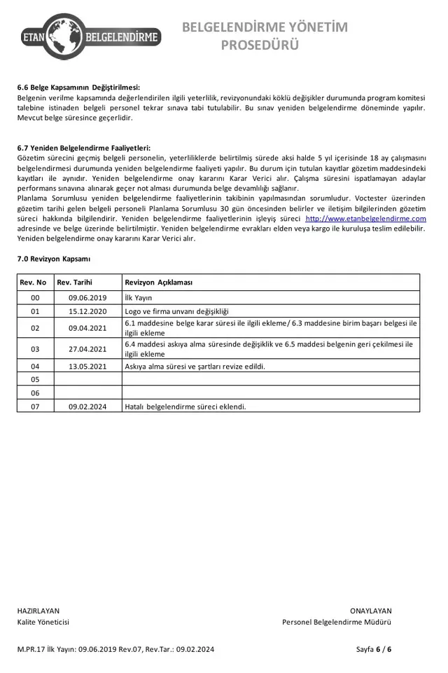 Belgelendirme Yönetim Prosedürü - Sayfa 6