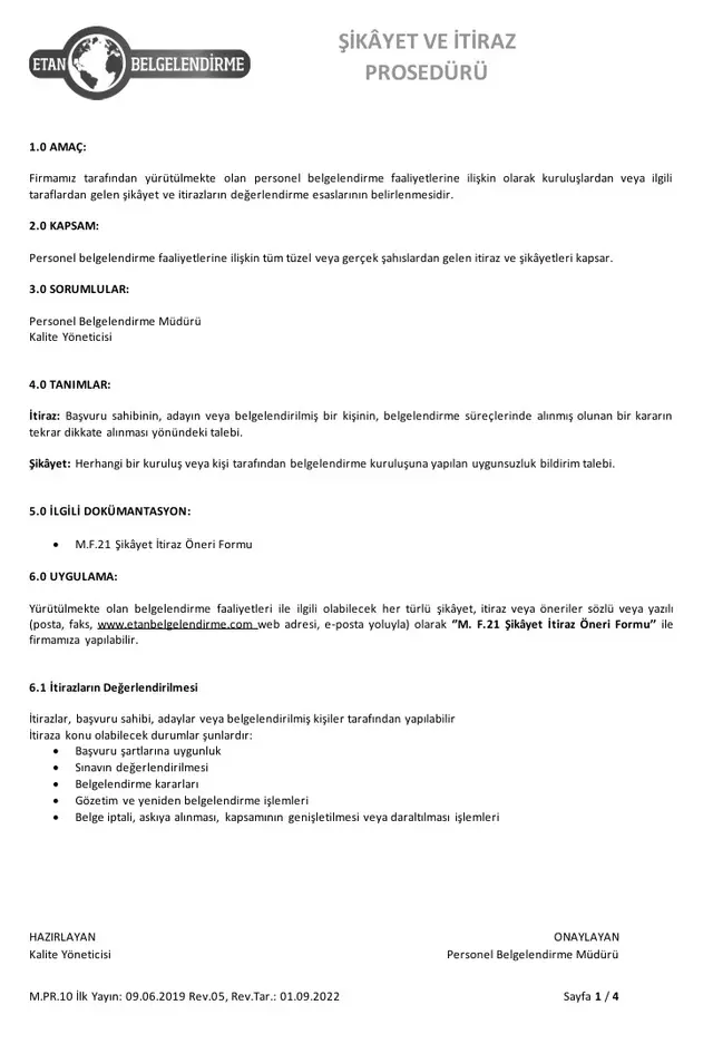 Belgelendirme Yönetim Prosedürü - Sayfa 1