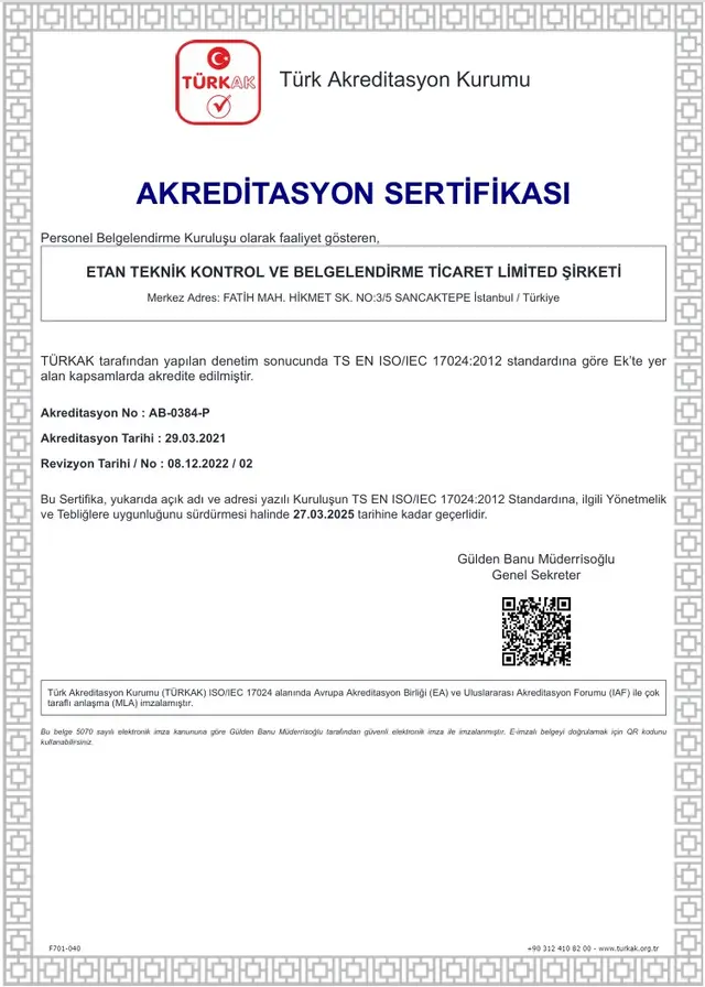 Akreditasyon Sertifikası - Sayfa 1