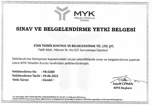 Sınav ve Belgelendirme Yetki Belgesi - Sayfa 1